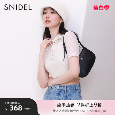 SNIDEL短袖罗纹透视polo针织衫