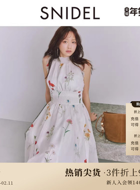SNIDEL2025春夏新品优雅蝴蝶结系带荷叶边无袖连衣裙SWFO252071