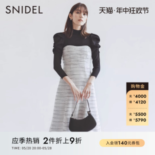 优雅气质半高领抽褶泡泡袖 SNIDEL春夏款 针织拼接连衣裙SWNO231108