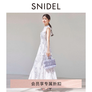 SNIDEL2024春夏新品立领荷叶边印花收腰小飞袖连衣裙SWFO242162