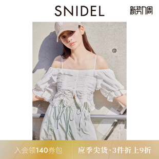 上衣SWFB251169 衬衫 SNIDEL春夏款 甜美一字领露肩抽褶泡泡袖