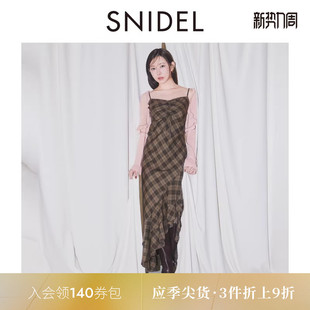 SNIDEL2025秋冬新品 不规则荷叶边下摆格纹吊带连衣裙SWFO254180