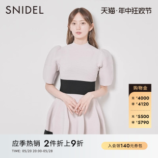 针织连衣裙SWNO231110 SNIDEL春夏款 可爱半高领拼色泡泡袖