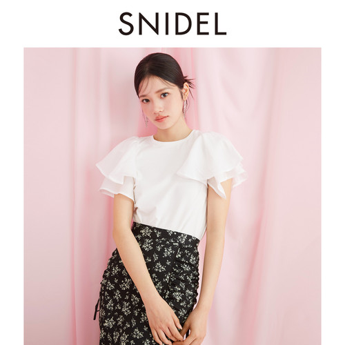 SNIDEL荷叶边袖圆领T恤上衣