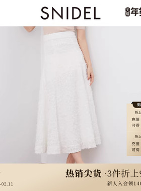 SNIDEL秋冬款甜美高腰薄纱刺绣提花A字半身裙SWFS244027