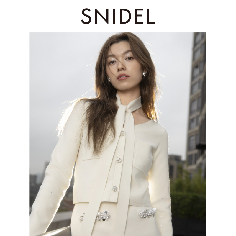 SNIDEL系带V领钻扣针织开衫两件