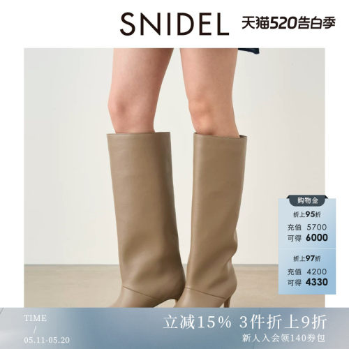 SNIDEL高跟套筒仿皮高筒长靴