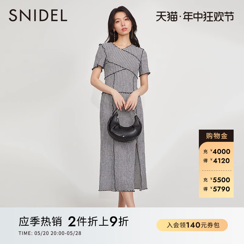 SNIDEL小众直筒开叉短袖连衣裙