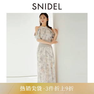 SNIDEL春夏款优雅露肩流苏收腰挂脖印花连衣裙SWFO251123