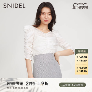 SWFB231228 蕾丝刺绣衬衫 优雅透视V领泡泡袖 SNIDEL春夏款