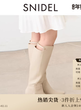 SNIDEL秋冬款时尚百搭侧拉链高跟鞋尖头长筒靴SWGS235606