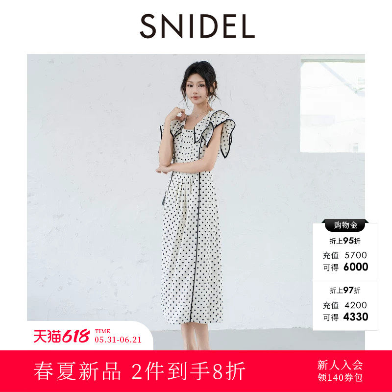 SNIDEL2026春夏新品气质荷叶边小飞袖波点印花连衣裙SWFO261136