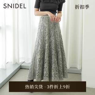复古高腰蕾丝刺绣镂空A字伞裙半身裙SWFS234216 SNIDEL秋冬法式