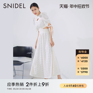 镂空露腰系带连衣裙SWFO231087 SNIDEL春夏款 甜美显瘦泡泡袖