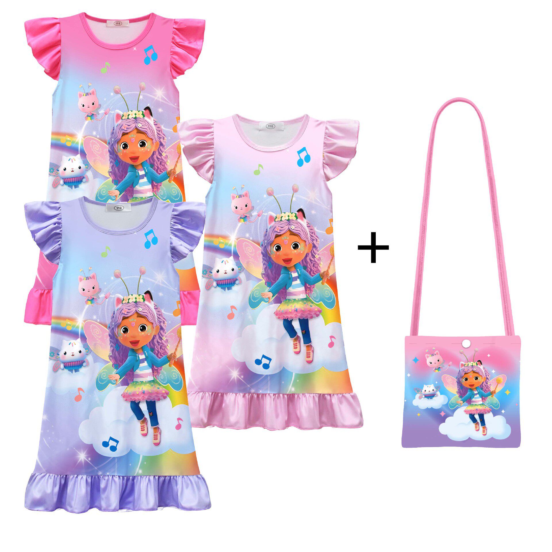 女童盖比的娃娃屋卡通公主飞飞袖睡裙夏季薄款荷叶边家居裙可爱风