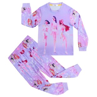猎魔女团 数码印花女童2026春季新款睡衣套装长袖卡通时尚两件套