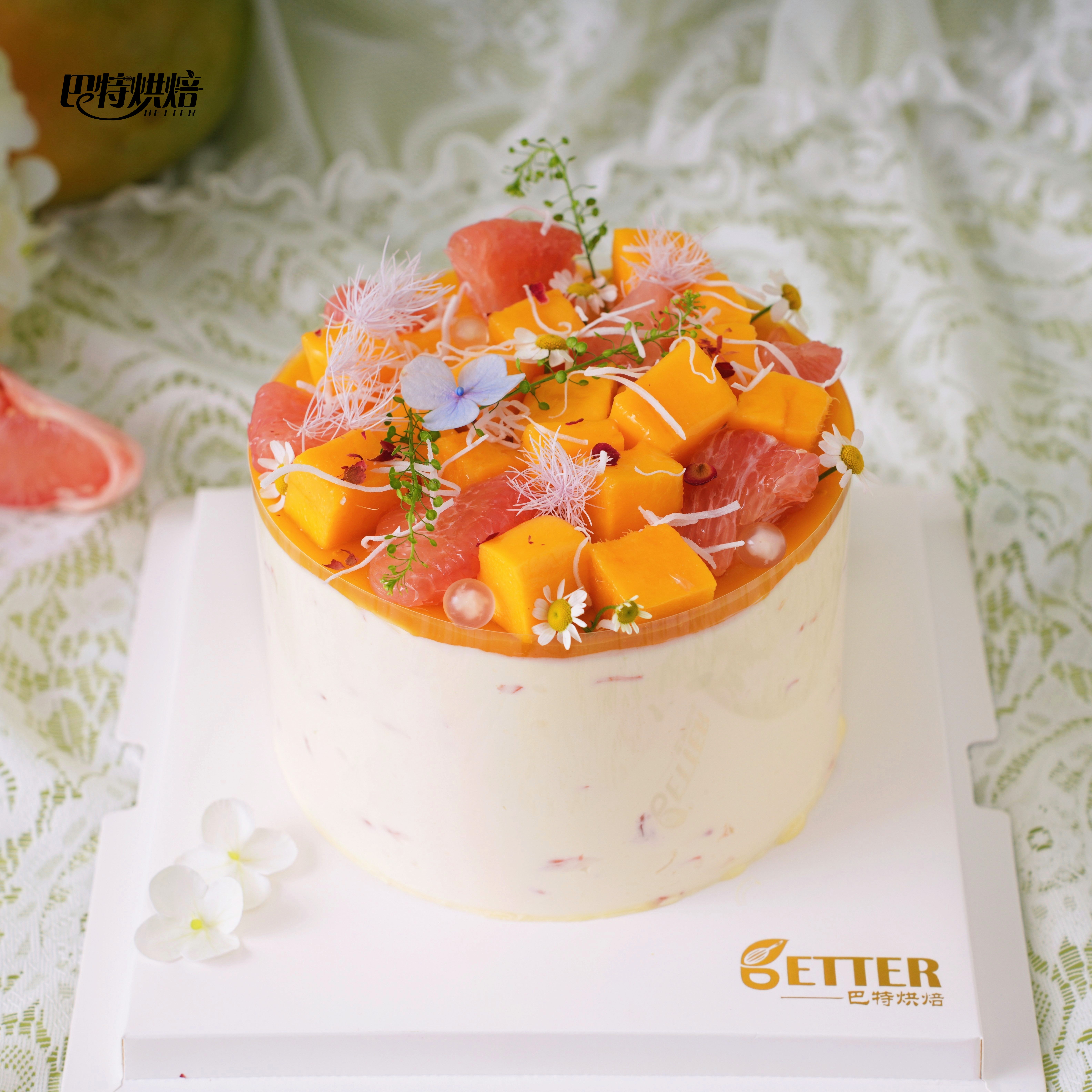 巴特烘焙固体杨枝甘露蛋糕芒果西柚干噎酸奶动物奶油生日蛋糕青岛