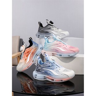 巴布豆女童鞋透气网面运动鞋学生专用跑步鞋中大童男童旋转纽扣鞋