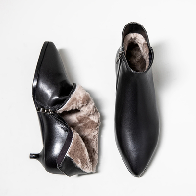 保暖加厚纯羊毛细跟短靴女棉鞋