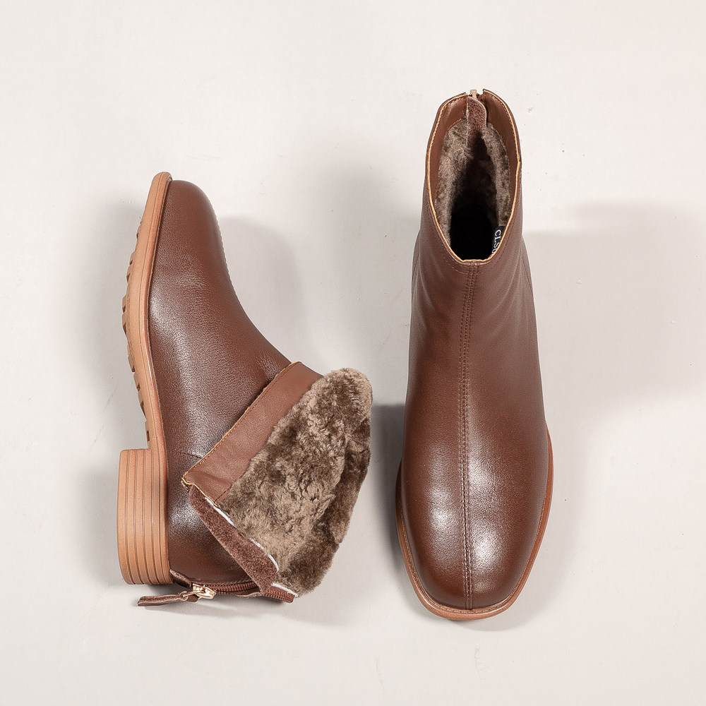 冬季方头棕色皮毛一体女靴保暖厚底短靴女羊毛靴妈妈靴东北大棉鞋,女鞋,时装靴,淘宝优惠券,粉丝福利购,淘宝优惠卷
