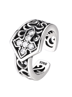 富贵鹿925纯银镶锆石十字架戒指