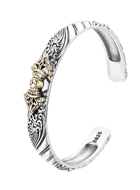 富贵鹿925纯银复古时尚男士金刚杵手镯日本原宿元素少量泰银手环