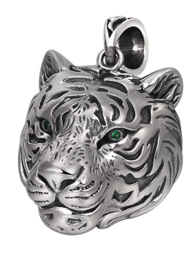 老虎头白虎吊坠富贵鹿纯银男