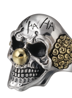骷髅头小丑戒指纯银夸张欧美男士