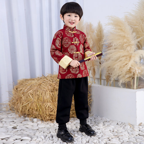 儿童唐装男童套装中国风古装汉服小孩拜年服宝宝抓周服喜庆新年装