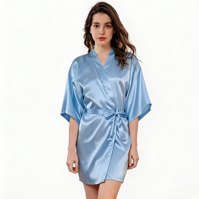 睡袍女夏家居服睡衣仿真丝晨袍色丁浴袍高级感纯色光面薄款开衫袍