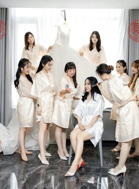 晨袍婚礼结婚丝绸新娘伴娘团丝绸
