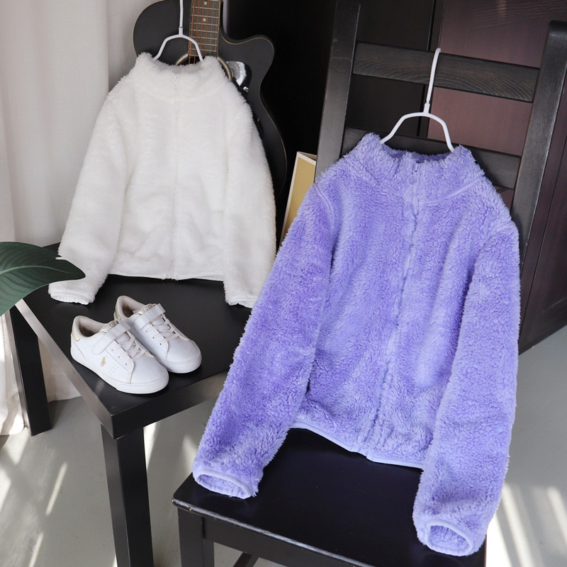 外贸原单出西班牙秋冬装女童珊瑚绒拉链款外套 抓绒上衣小中大童