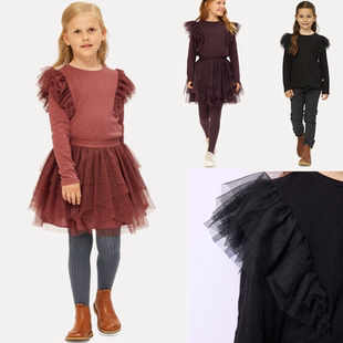 外贸原单秋装女童洋气美貌全棉竹节棉长袖T恤打底衫小中大童媛