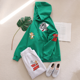 自留强推 秋冬装 卡通男女成人连帽抓绒卫衣休闲卫裤运动裤学生装