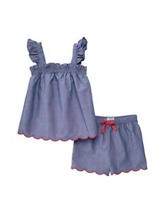 小奢牌 夏装女童满印星星仿牛仔纯棉短袖 短裤 小中大童媛