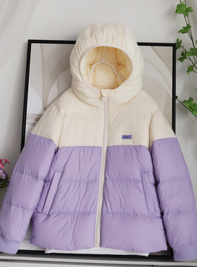 冬装 女童羽绒服 香芋紫色拼接白鸭绒蓬松柔软中大童学生大孩子琦