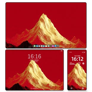 26年鸿运金山照背景聚金成山红色壁纸iPad平板电脑iPhone手机壁纸