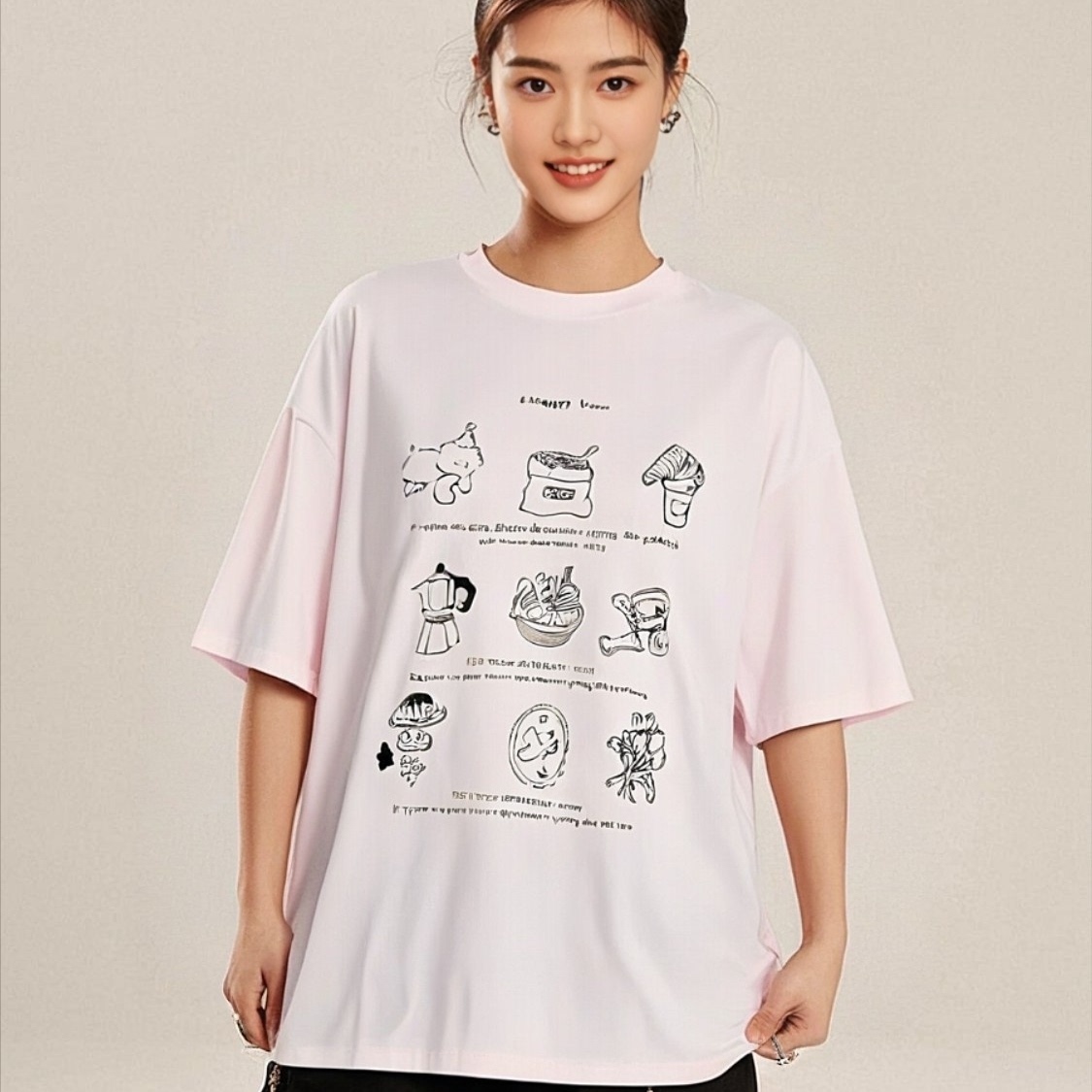 TT069-夏季印花圆领T恤女休闲韩系风