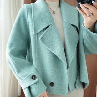 秋冬新款羊毛双面呢绒大衣短款女小个子气质西装毛呢外套高端呢子