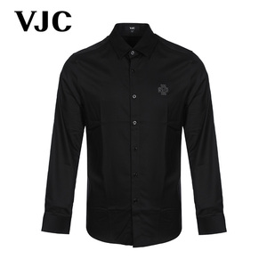 【专柜同款】VJC/威杰思2023秋冬男装新款黑色衬衫刺绣印花衬衣