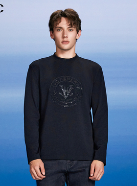 VJC/威杰思2025秋冬新款男装潮流印花轻奢品牌长袖T恤衫