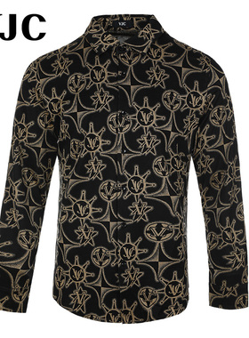 VJC/威杰思2025春季新款男装潮流百搭印花衬衫通勤上装B24AB2110