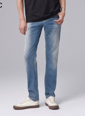 VJC/威杰思2025秋季新款男装时尚水洗磨白牛仔裤复古潮流长裤高街