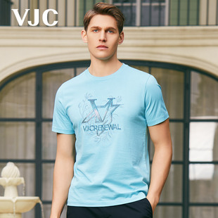 男装 T恤烫钻休闲上衣 VJC 威杰思2024夏季 蓝短袖 专柜同款 新款
