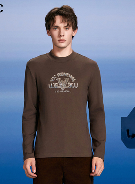 VJC/威杰思2025秋季新款男装时尚休闲烫钻长袖T恤棉莫代尔打底衫