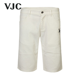 威杰思2023夏季 VJC 五分短裤 直筒修身 新款 男装 白色印花牛仔短裤
