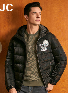 【炫彩绣花】VJC 秋冬男装羽绒服鹅绒亮面亮面时尚保暖外套连帽潮