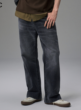 VJC/威杰思2025秋季新款男装潮流复古高街牛仔裤水洗磨白长裤纯棉