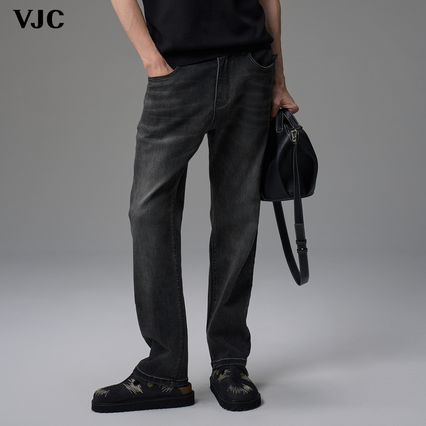 VJC/威杰思秋冬新款男装时尚潮流复古牛仔裤水洗磨白通勤长裤