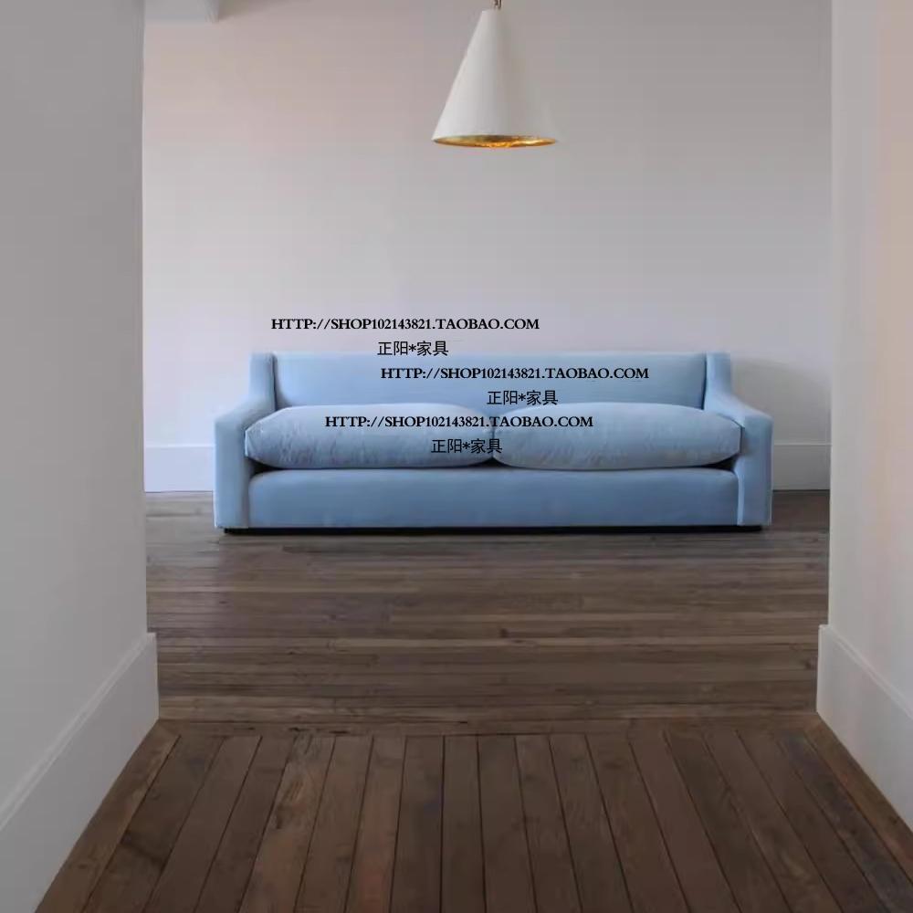 北欧美式乡村风格实木布艺双人三人位沙发设计师直排客厅组合家具